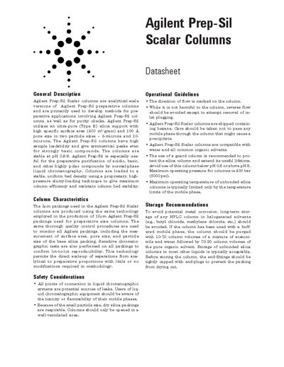 Agilent Prep-Sil Scalar Columns Datasheet - cover page