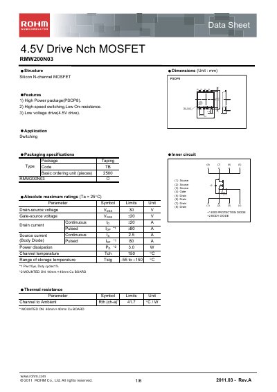 ROHM RMW200N03 Datasheet - cover page