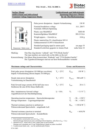 Diotec TGL 34-6.8 ... TGL 34-200CA - cover page