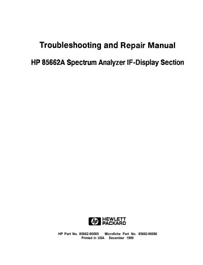 HP 85662A Spectrum Analyzer IF-Display Section Service Manual - cover page