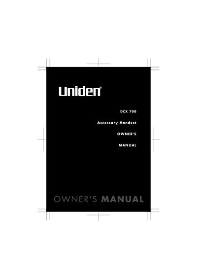 Uniden DCX 700 Accessory Handset Owner's Manual - cover page