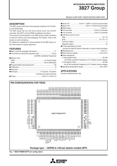 Mitsubishi Electric M38277M8MXXXFP 8-Bit CMOS Microcomputer Data Sheet - cover page
