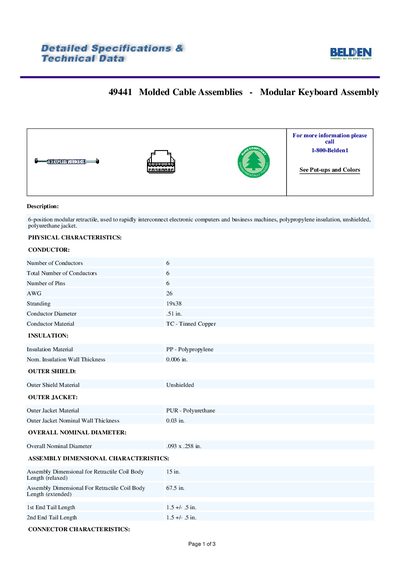 Belden 49441 Modular Keyboard Assembly Datasheet - cover page