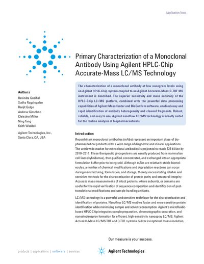 Agilent HPLC-Chip 6520 Accurate-Mass LC/MS Application Note - cover page