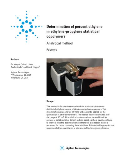 Agilent Determination of Percent Ethylene in Ethylene-Propylene Statistical Copolymers Application Note - cover page
