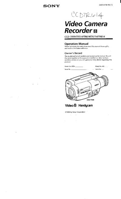Sony CCD-TR99/TR514/TR614/TR714/TR814 Camcorder Operation Manual - cover page