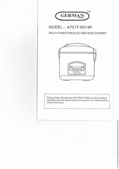 German Pool A701T-50Y4P Multi-Function Electric Rice Cooker User Manual - cover page