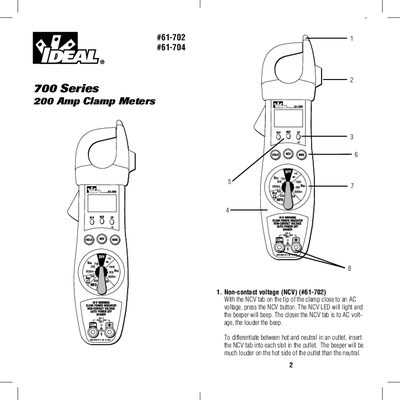 IDEAL 61-702/61-704 200A Clamp Meter User Manual - cover page