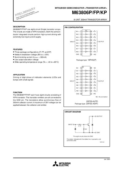 Mitsubishi M63806P/FP/KP Transistor Array Datasheet - cover page