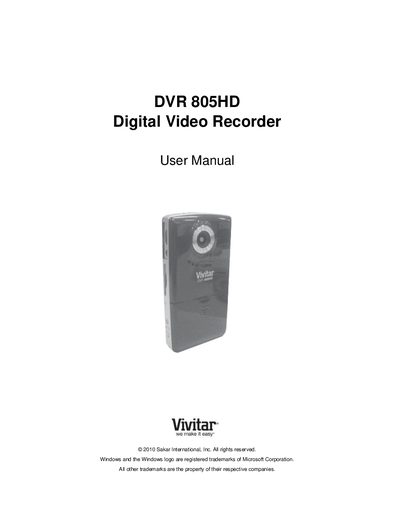 Vivitar 805HD Digital Video Recorder User Manual - cover page