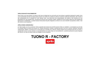 Aprilia Tuono R Factory F-E Owner's Manual - cover page