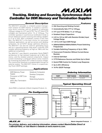 Maxim MAX1917 Synchronous Buck Controller Datasheet - cover page