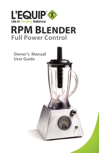 LEQUIP RPM BLENDER Full Power Control Owner's Manual - cover page