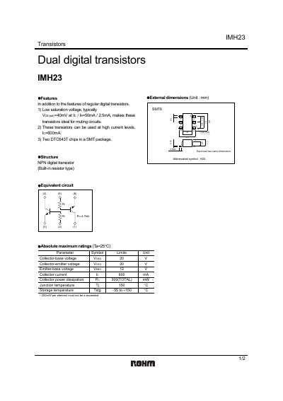 Rohm IMH23 Dual Digital Transistor Datasheet - cover page