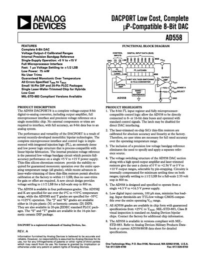 Analog Devices AD558 DACPORT Datasheet - cover page