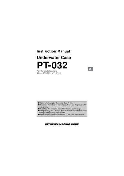 Olympus PT-032 Underwater Case Instruction Manual - cover page