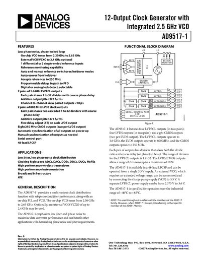 Analog Devices AD9517-1 Datasheet - cover page