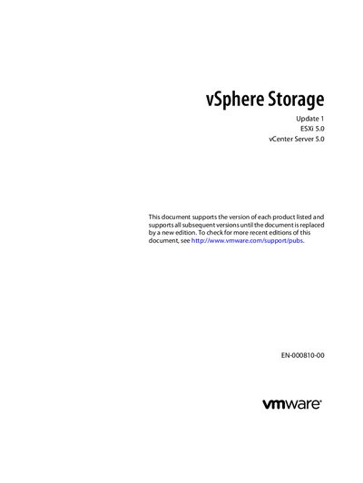 VMware vSphere Storage Update 1 ESXi 5.0 vCenter Server 5.0 User Manual - cover page