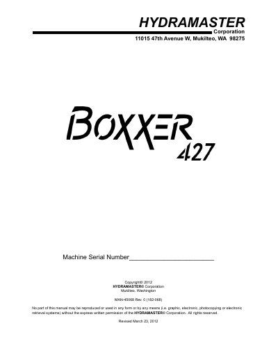 HydraMaster Boxxer 427 Operating and Maintenance Manual - cover page