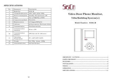 SisCam S35B_M Video Door Phone Monitor User Manual