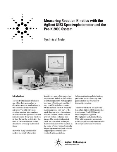 Agilent 8453 Spectrophotometer and Pro-K.2000 System Technical Note - cover page