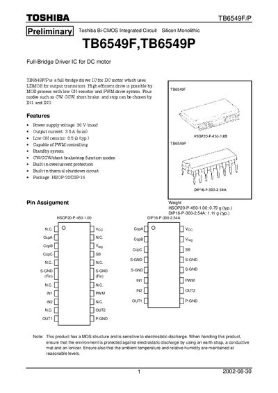 TOSHIBA TB6549F TB6549P Manual