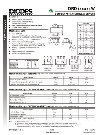 Diodes Incorporated DRD Series Relay Driver Datasheet - cover page