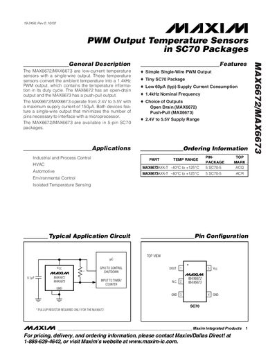 Maxim MAX6672/MAX6673 PWM Output Temperature Sensors Datasheet - cover page