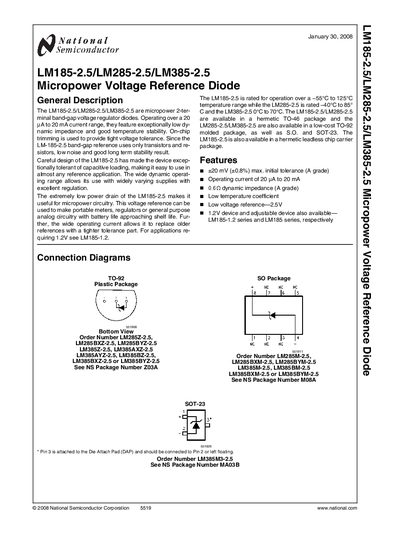 National Semiconductor LM185-2.5/LM285-2.5/LM385-2.5 Micropower Voltage Reference Diode Handbook - cover page