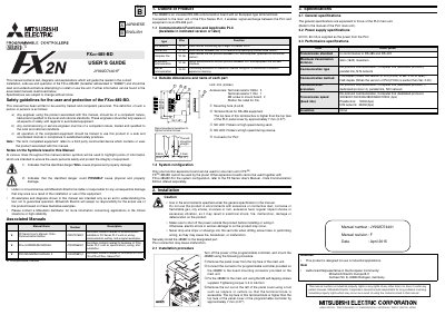 Mitsubishi Electric FX2N-485-BD Communication Board User's Guide - cover page