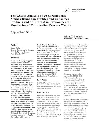 Agilent 6890/5973 GC/MSD System Application Note - cover page