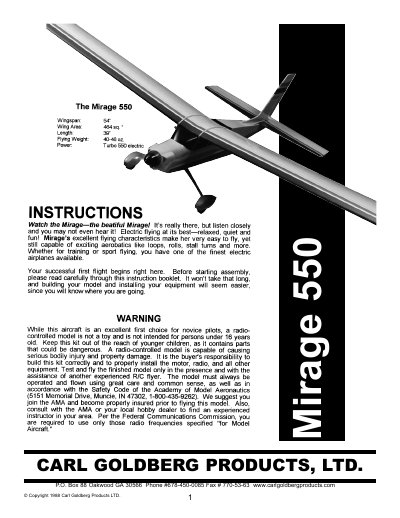 Carl Goldberg Products Mirage 550 Instruction Manual - cover page