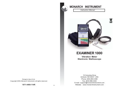 Monarch Instrument EXAMINER 1000 Vibration Meter Electronic Stethoscope Instruction Manual - cover page