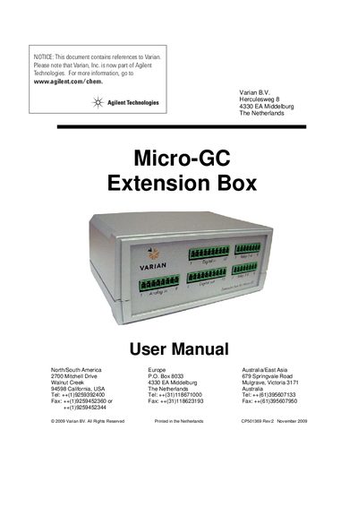 Agilent Micro-GC Extension Box User Manual - cover page