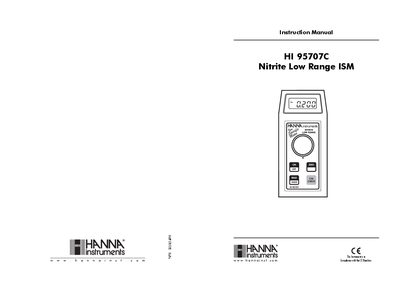 Hanna Instruments HI 95707C Nitrite Low Range ISM Instruction Manual - cover page