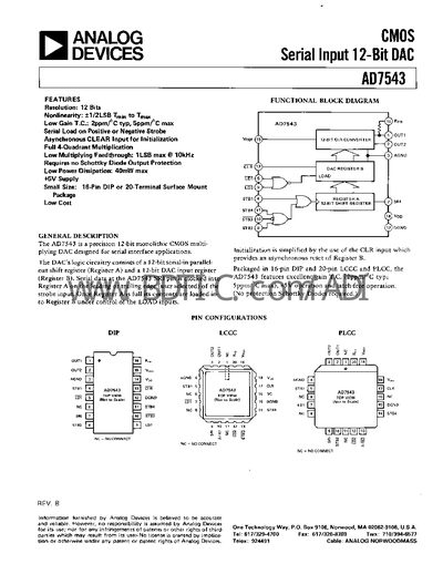 Analog Devices AD7543 Datasheet - cover page