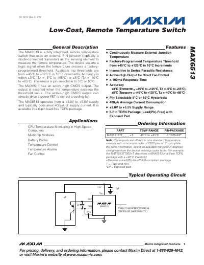 Maxim MAX6513 Remote Temperature Switch Datasheet - cover page