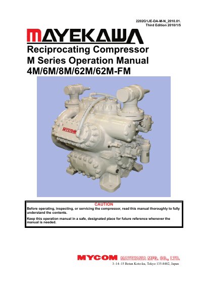 MAYEKAWA M Series Reciprocating Compressor Operation Manual - cover page