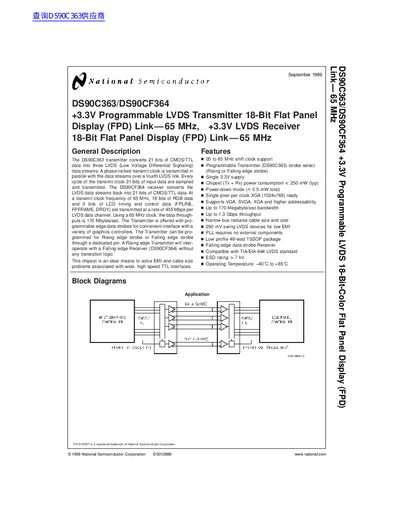 National semiconductor DS90C363/DS90CF364 +3.3V Programmable LVDS Transmitter 18-Bit Flat Panel Display handbook