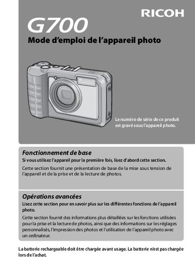 Ricoh G700 Digital Camera User Manual - cover page