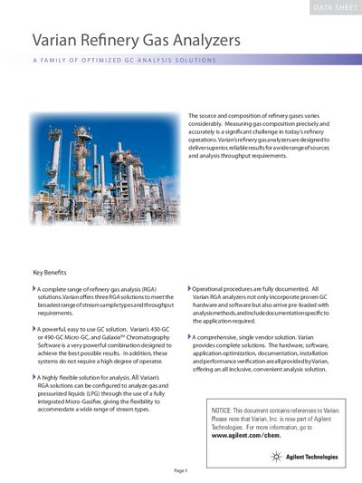 Varian Refinery Gas Analyzers Product Brochure - cover page