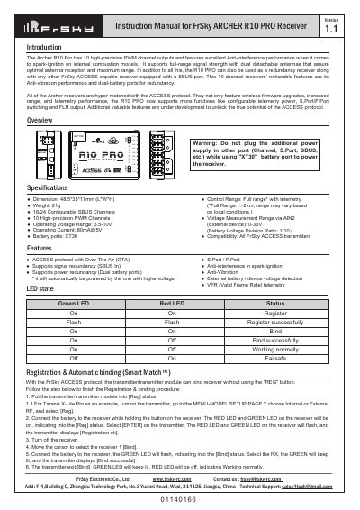 FrSky ARCHER GR8 Receiver Instruction Manual