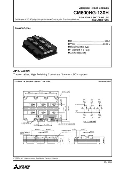 Mitsubishi Electric CM600HG-130H HVIGBT Module Datasheet