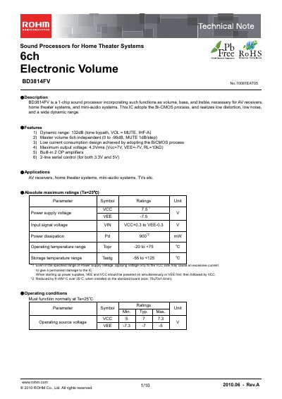 ROHM BD3814FV Technical Note - cover page