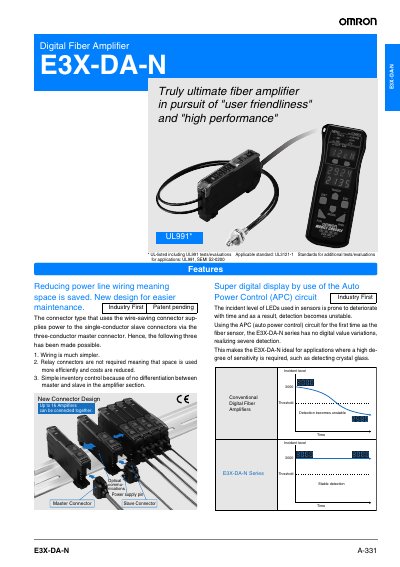 Omron E3X-DA-N Digital Fiber Amplifier Manual - cover page