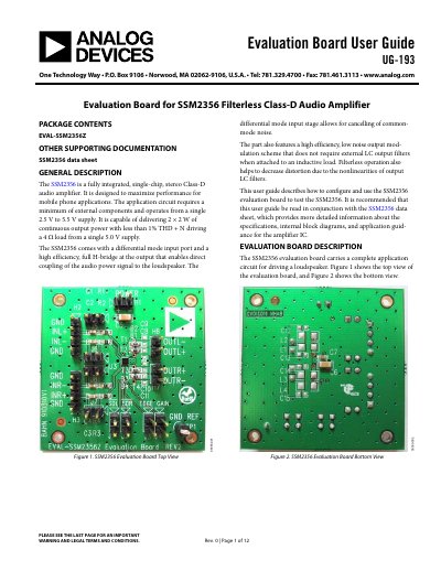Analog Devices UG-193 SSM2356 Evaluation Board User Guide