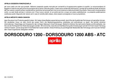 aprilia 899129 Dorsoduro 1200 - Dorsoduro 1200 ABS IT-DE My 2010 Manual - cover page