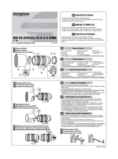 Olympus ED 50-200mm f2.8-3.5 SWD Lens User Instructions - cover page