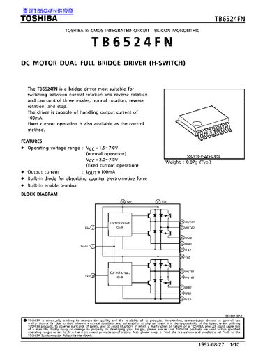 Toshiba TB6524FN DC Motor Dual Full Bridge Driver Datasheet - cover page