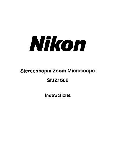 Nikon SMZ1500 Stereoscopic Zoom Microscope Instruction Manual - cover page